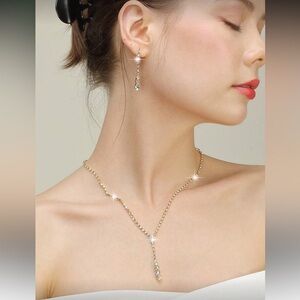 Elegant Gold and Silver Necklace and Earring Set Only nwt